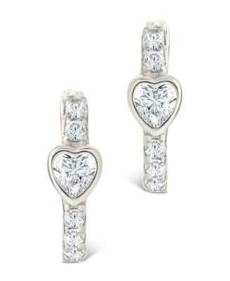 Sterling Silver Heart Cut Bezel Set Huggie Hoop Earrings