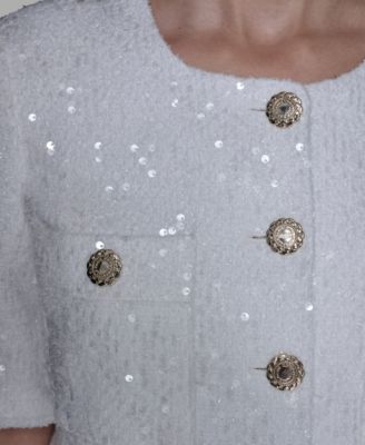 Women's Sequin Embellished Crewneck Short Sleeve Jacket