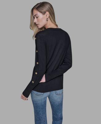 Women’s Black Button-Detail Crewneck Sweater