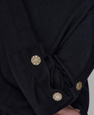 Women’s Black Button-Detail Crewneck Sweater