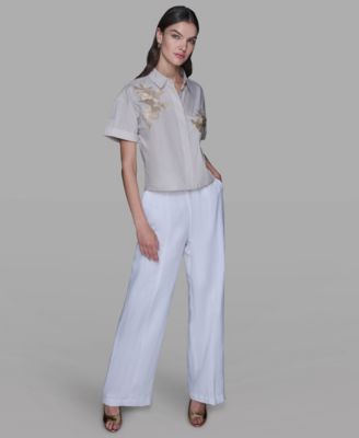 Women's Striped Floral Detail Top