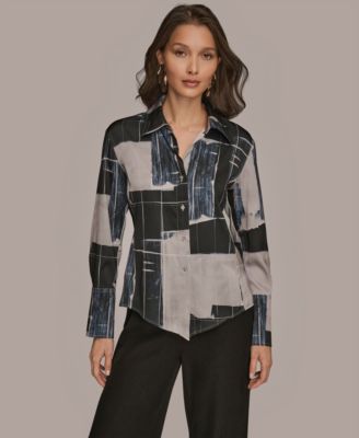 Petite Long-Sleeve Printed Blouse