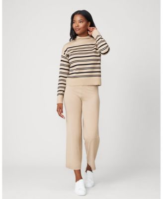 Women's Funnel Neck Stripe Sweater & Wide Leg Pant Set