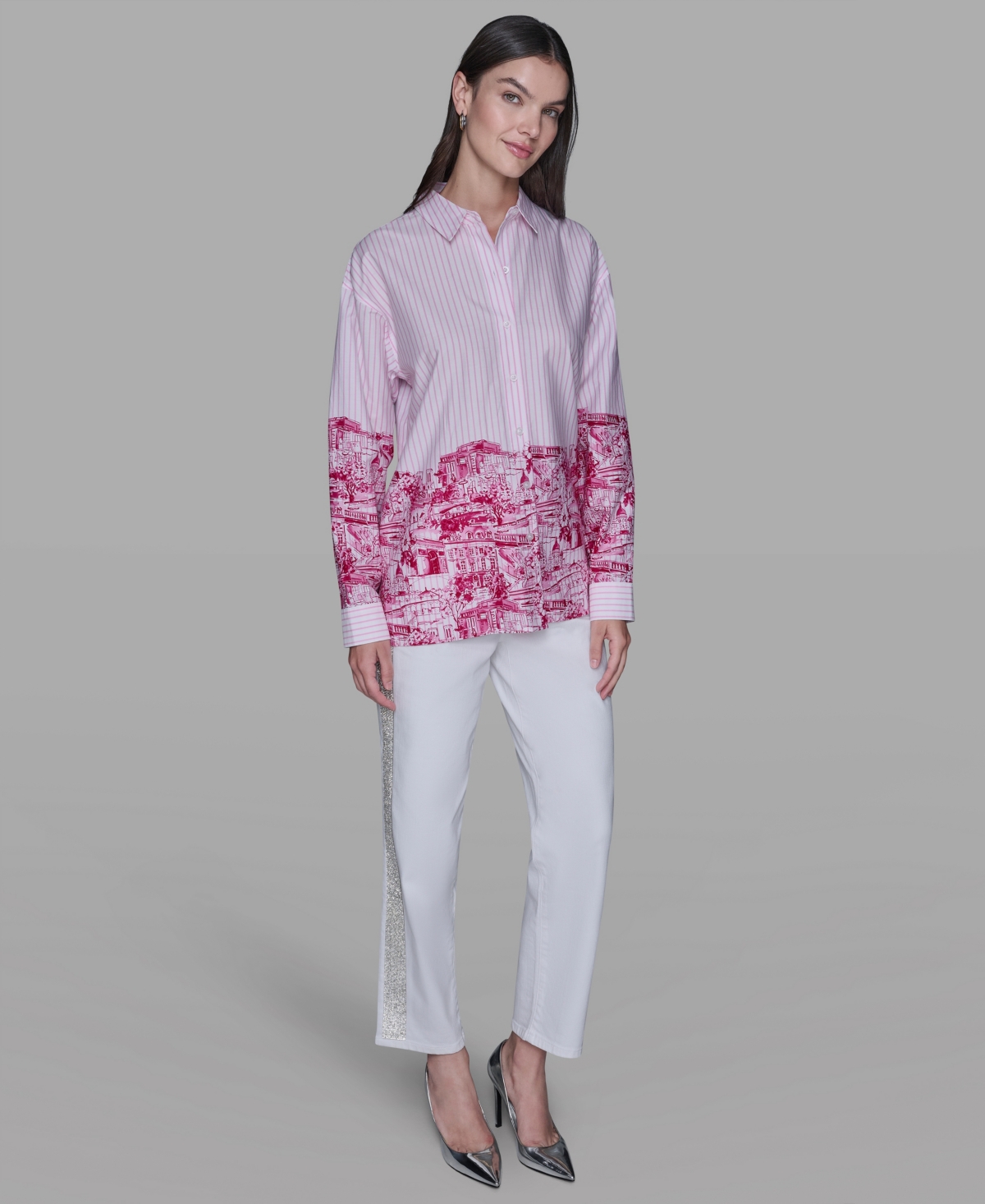 Karl Lagerfeld Women's Printed High-low Shirt In Pink
