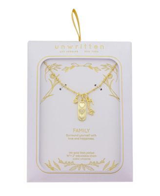 "Family" Cubic Zirconia Bezel, Cubic Zirconia Triple Heart Beaded Chain Necklace