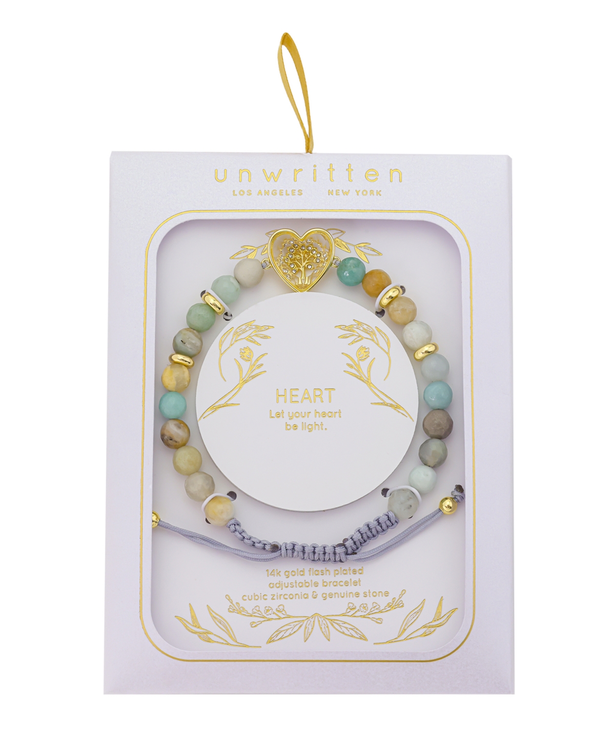 Cubic Zirconia Tree Heart Design, Amazonite Facetted Stone Cord Bracelet