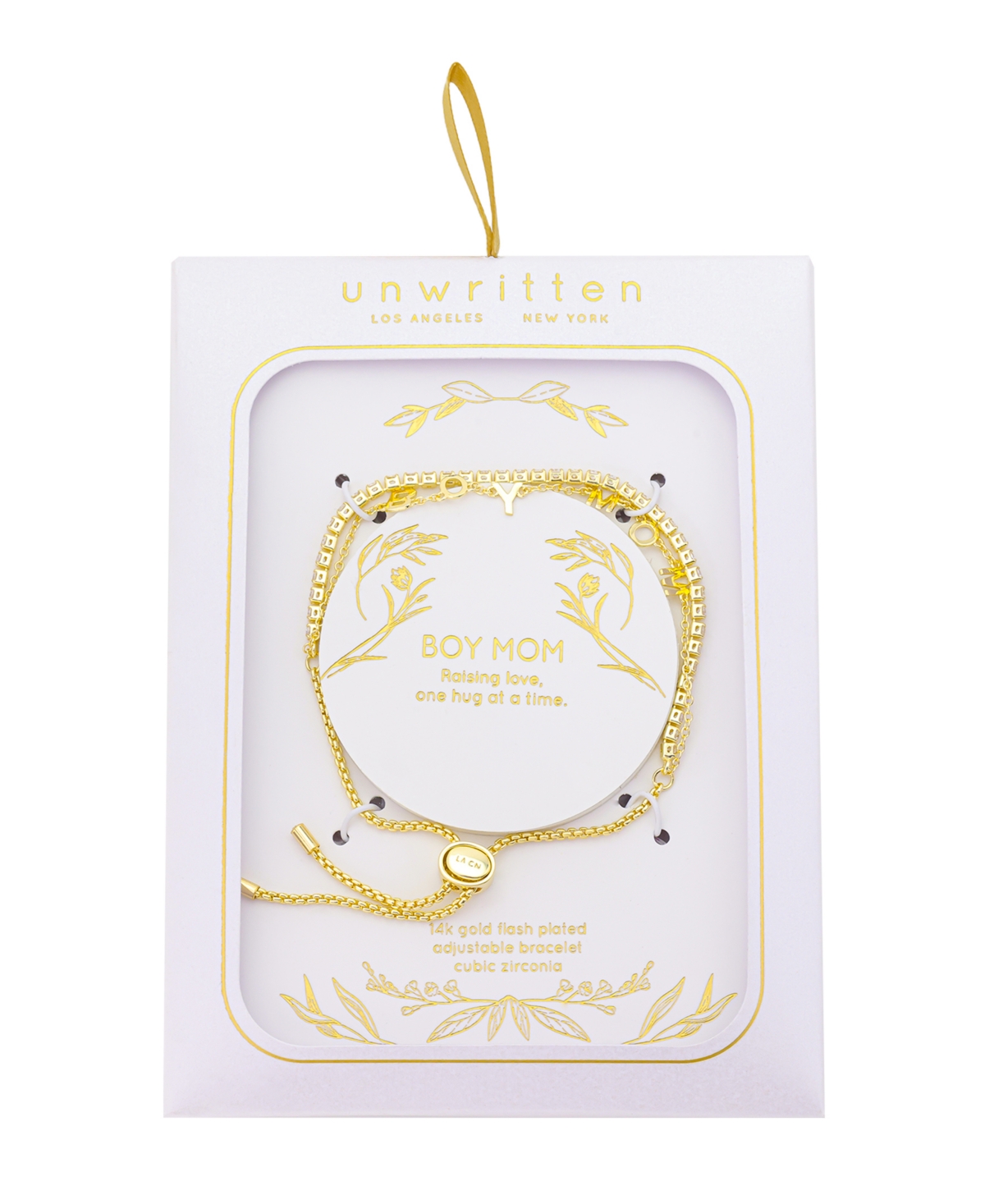 Unwritten "Boy Mom" Cubic Zirconia Chain Double Strand Bolo Bracelet