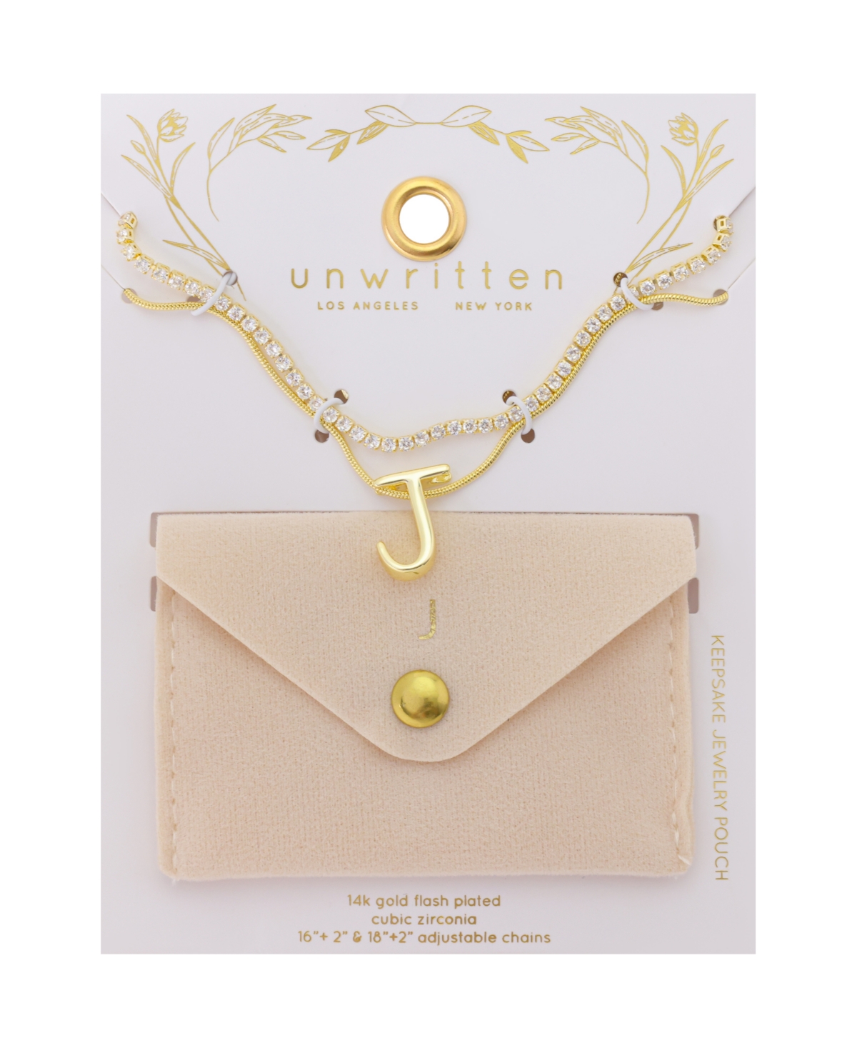 Unwritten Letter "J" Initial Snake Chain Cubic Zirconia Chain Necklace With Extender 2Pcs Set