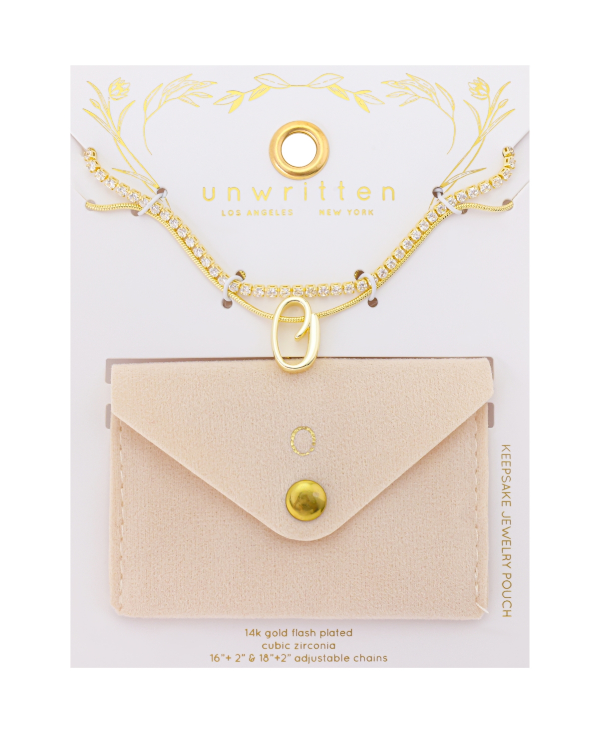 Unwritten Letter "O" Initial Snake Chain Cubic Zirconia Chain Necklace With Extender 2Pcs Set