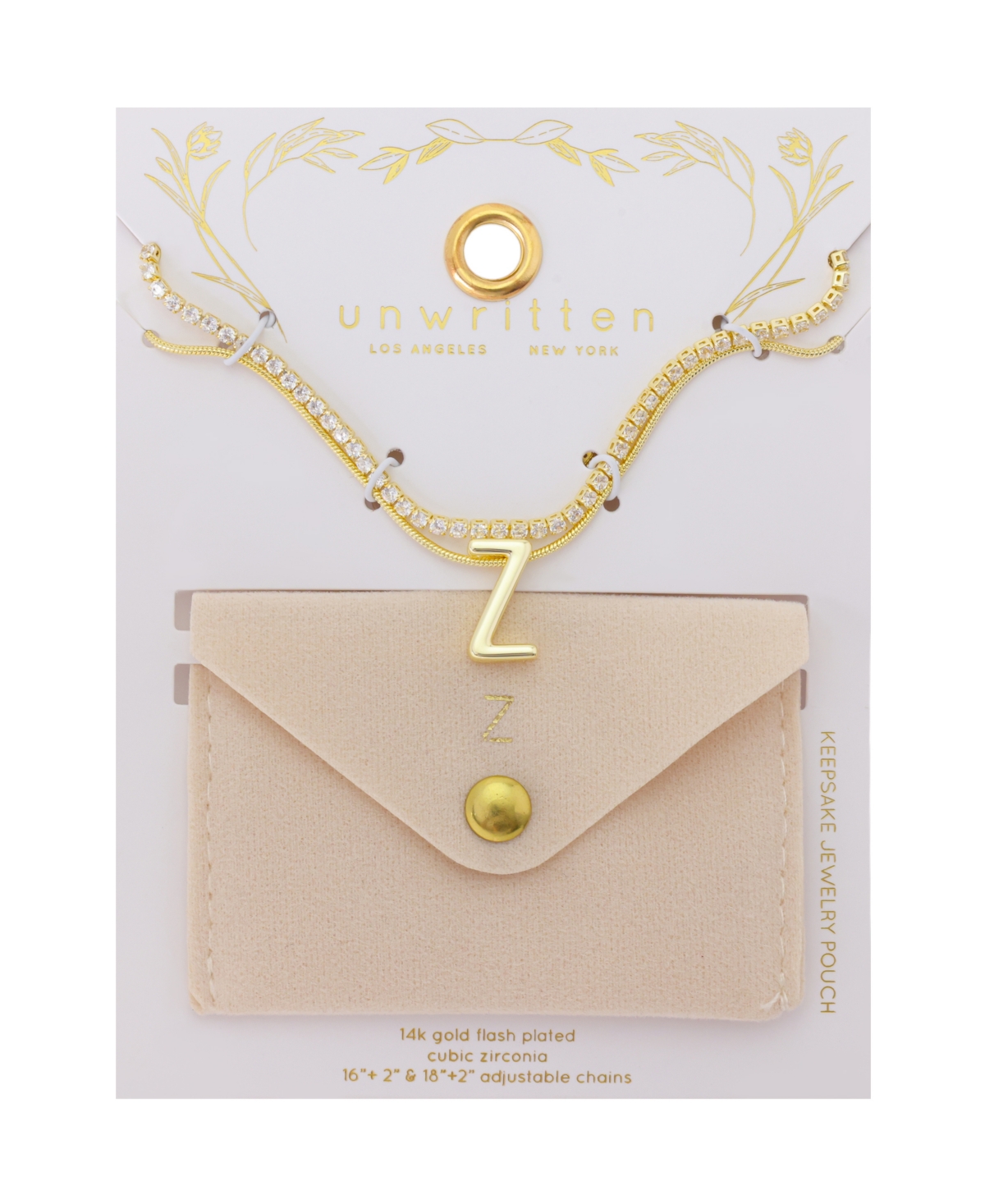 Unwritten Letter "Z" Initial Snake Chain Cubic Zirconia Chain Necklace With Extender 2Pcs Set