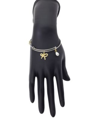 Two Tone Tone Bow, Glass Cultivated Pearl Crystal Bezel Bangel Barcelet