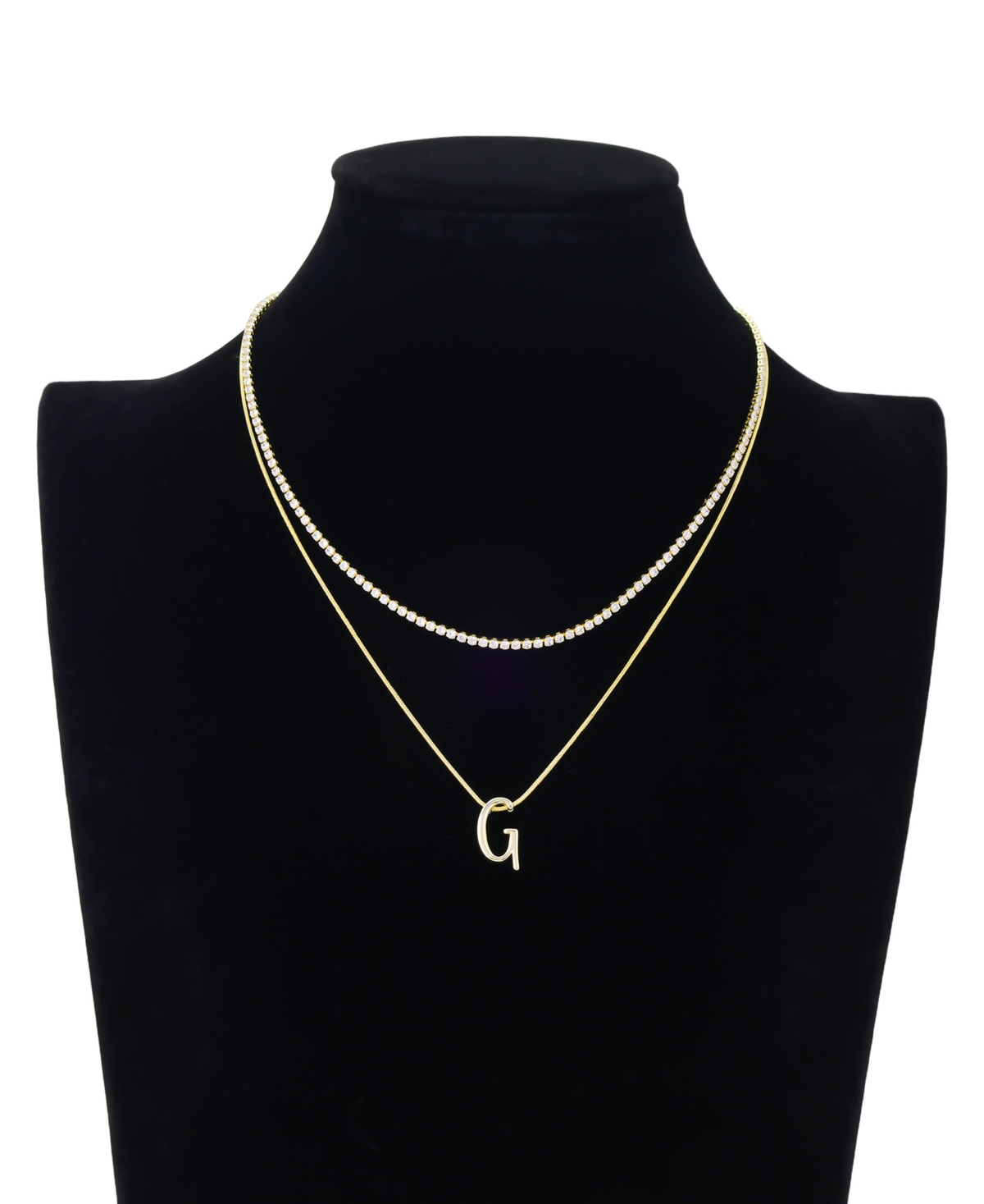 Unwritten Letter "G" Initial Snake Chain Cubic Zirconia Chain Necklace With Extender 2Pcs Set
