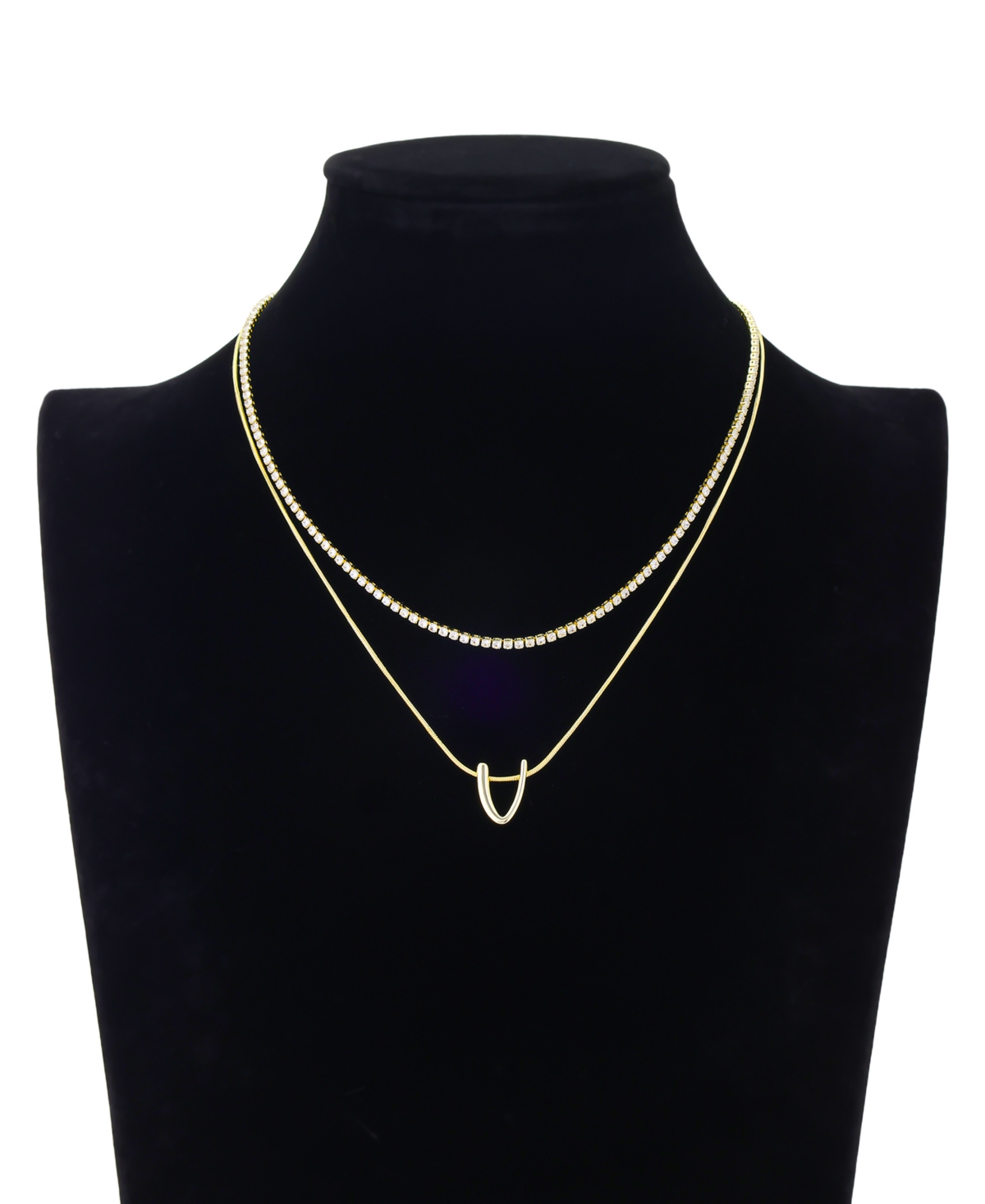 Unwritten Letter "a" Initial Snake Chain Cubic Zirconia Chain Necklace With Extender 2pcs Set In Gold