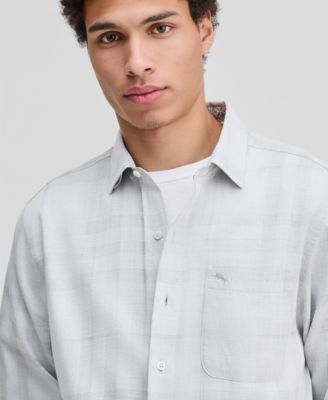 Men's Sliver Mist Long-Sleeve Plaid Button-Front Shirt