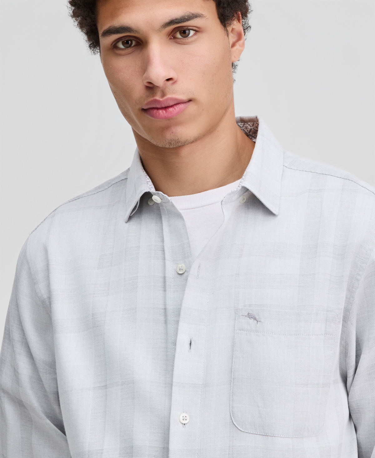 Tommy Bahama Men's Sliver Mist Long-Sleeve Plaid Button-Front Shirt