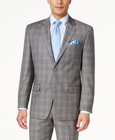 Shaquille O'Neill Collection Men's Classic-Fit Blue and Grey Glen Plaid Jacket, Only at Macy's