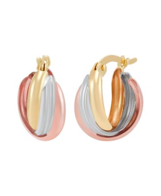 Macy's - Small Oval Triple Crossover Tube Hoop Earrings in 10K Yellow, White and Rose Gold