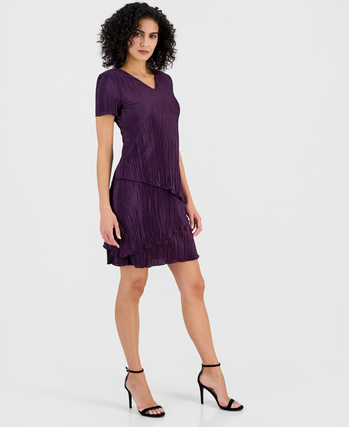 Connected Women's V-Neck Tiered Short-Sleeve Sheath Dress