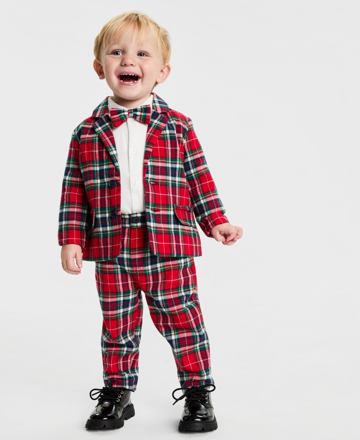 Baby Boys 3-Pc. North Pole Bowtie, Bodysuit & Plaid Pants Set