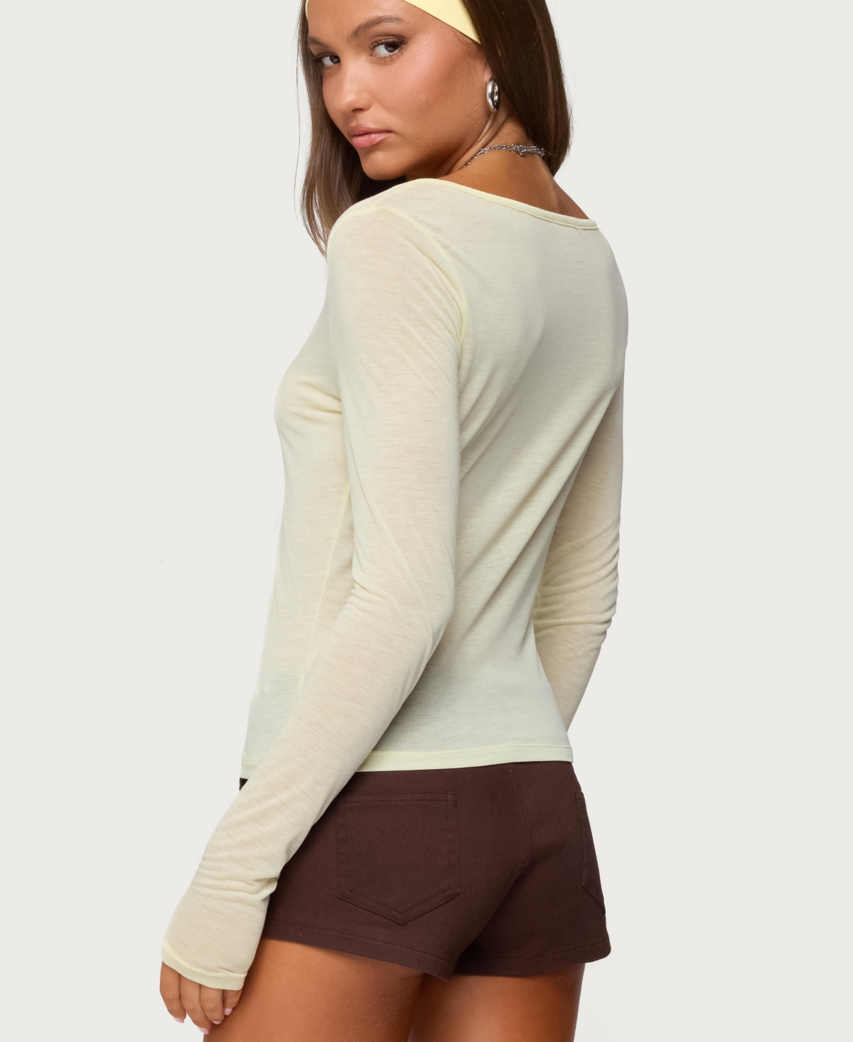 Edikted Women's Ria Sheer Long Sleeve Henley Top