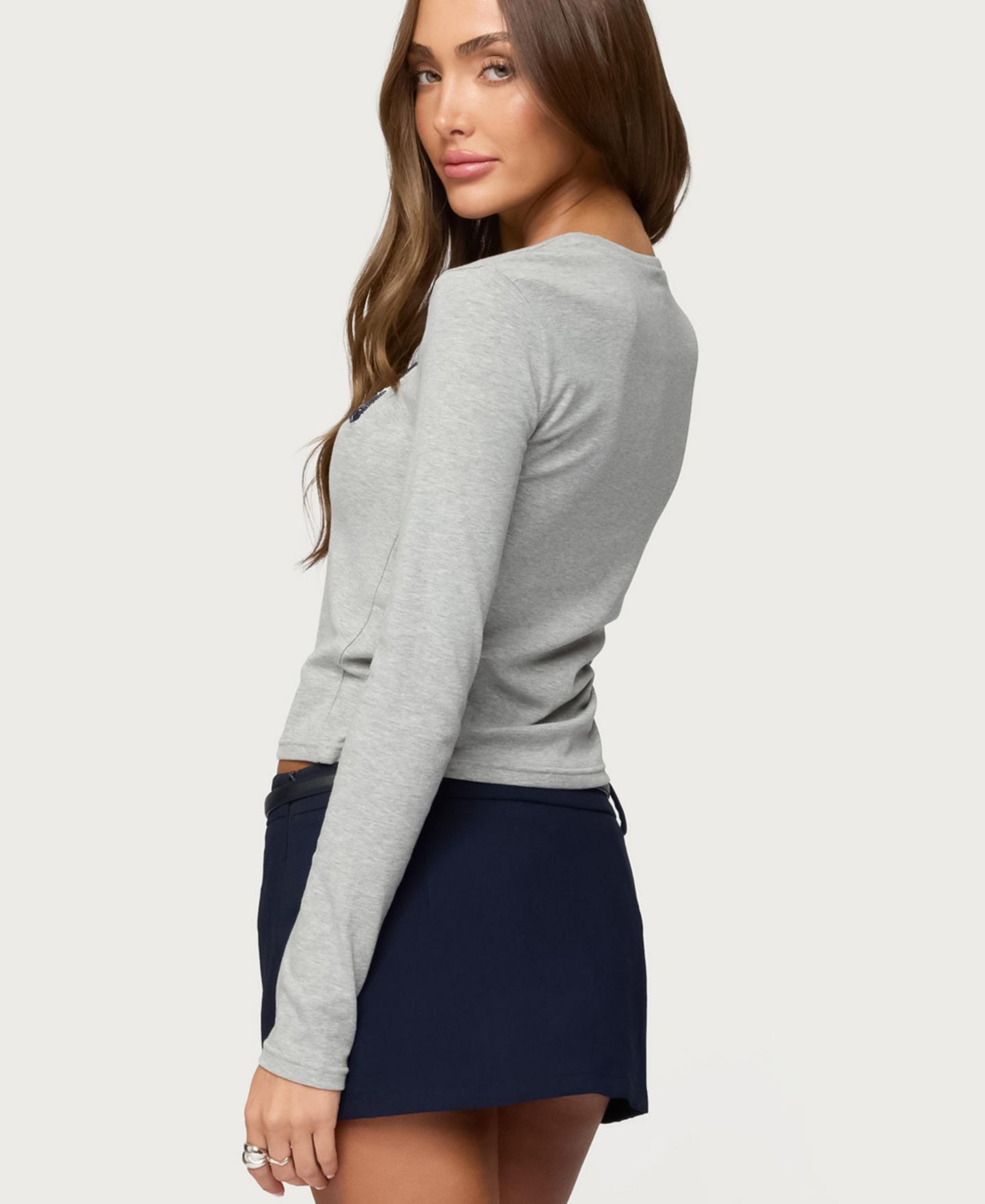 Женская футболка Edikted La Girl Long Sleeve, цвет: Серый меланжевый — фото 2