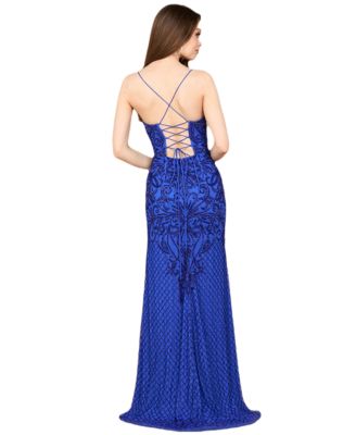 Women's Lace Up Open Back Beaded Dress