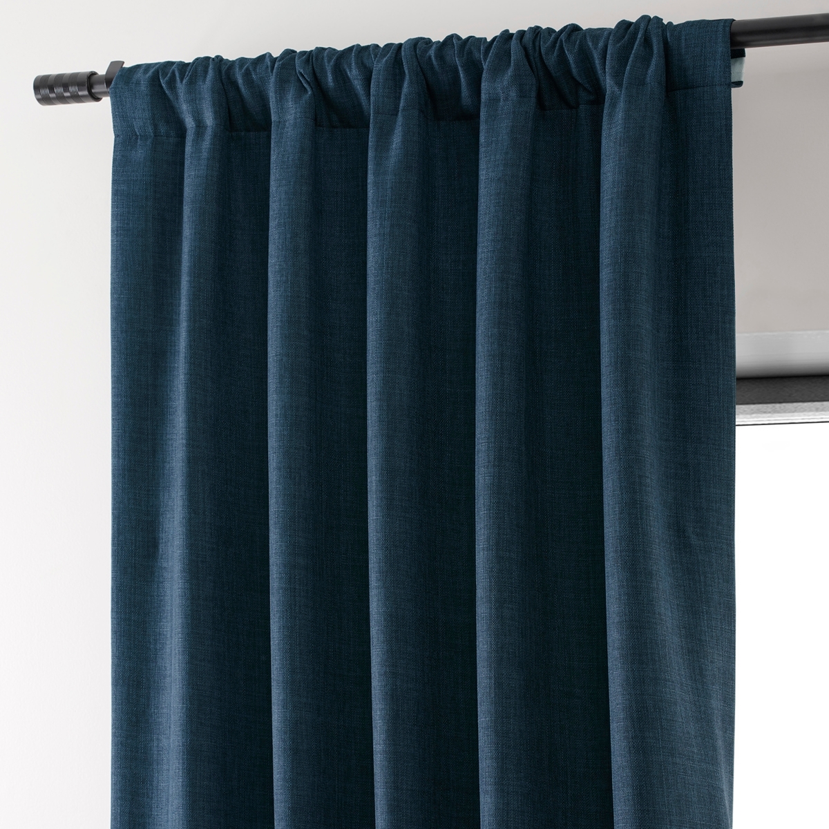Half Price Drapes Voyager Blue Faux Linen Hotel Blackout Curtain
