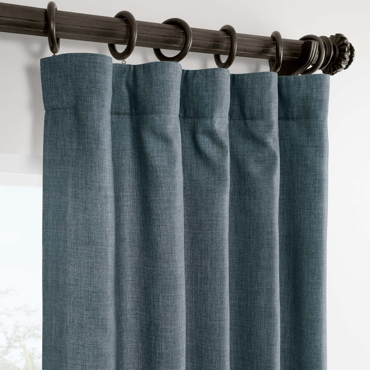 Half Price Drapes Sweden Blue Italian Faux Linen Room Darkening Curtain