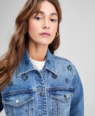 Petite Embellished Boyfriend Denim Jacket, Macy's Exclusive