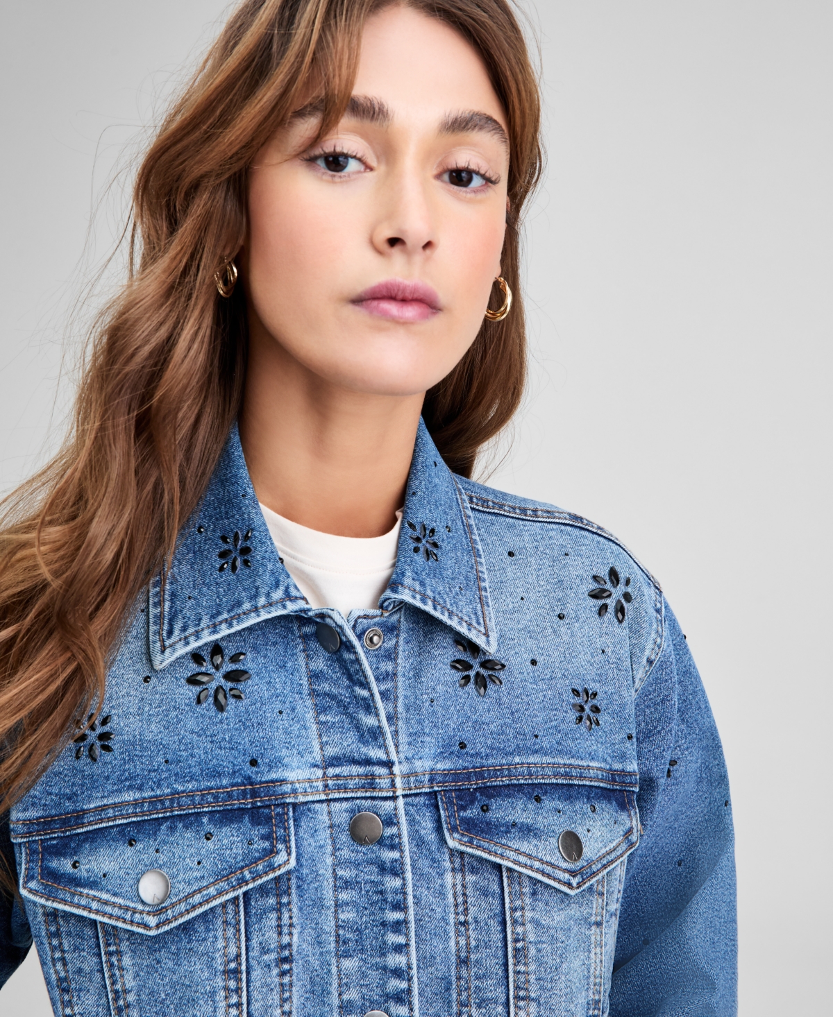 And Now This Petite Embellished Boyfriend Denim Jacket, Macy's Exclusive In Blue