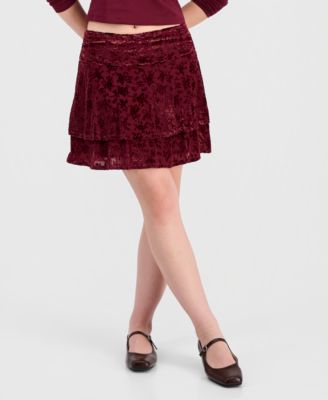 Juniors' Flocked Ruffle Lace Skirt