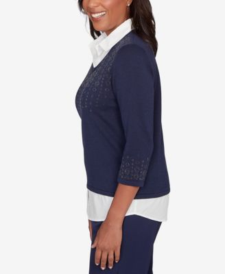 Petite Saratoga Springs Metallic Studded Textured Two In One Sweater