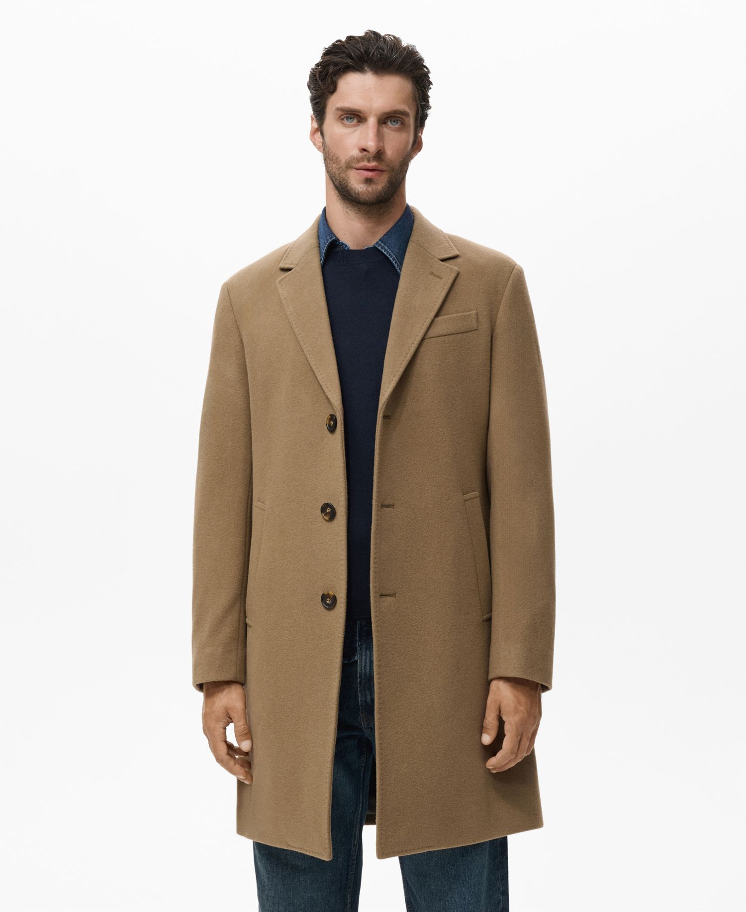 Men's Straight Fit Wool-Blend Overcoat