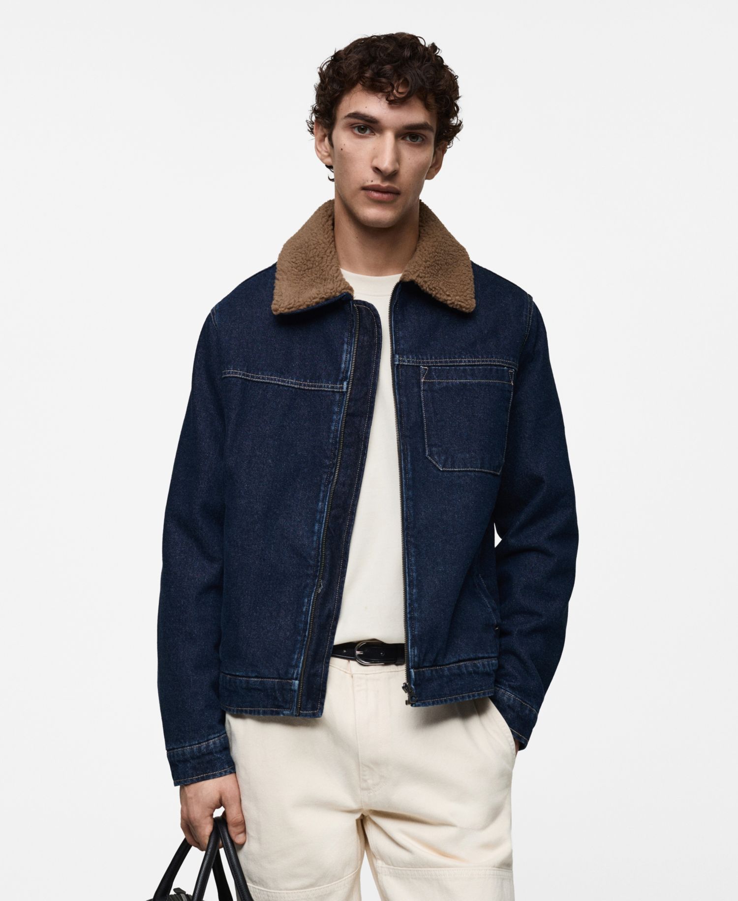 Men's Shearling Lining Denim Jacket