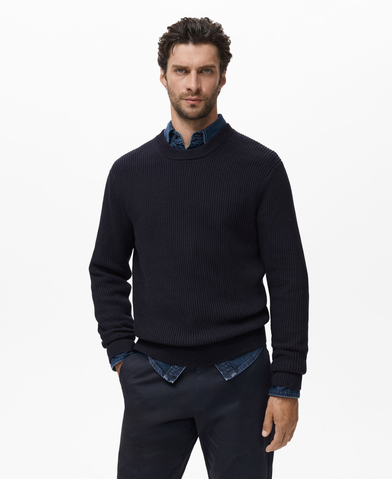 Men's Fine Rib-Knit Cotton Sweater
