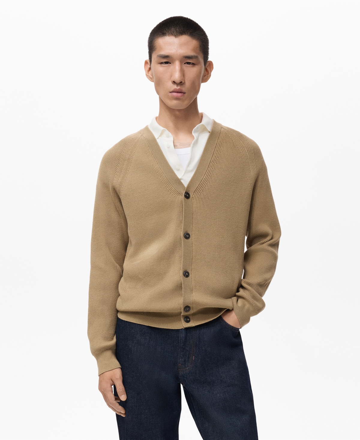 Mango Men's Ribbed Knitted Buttons Cardigan