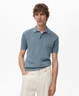MANGO - Men's Openwork Knitted Cotton Polo Shirt