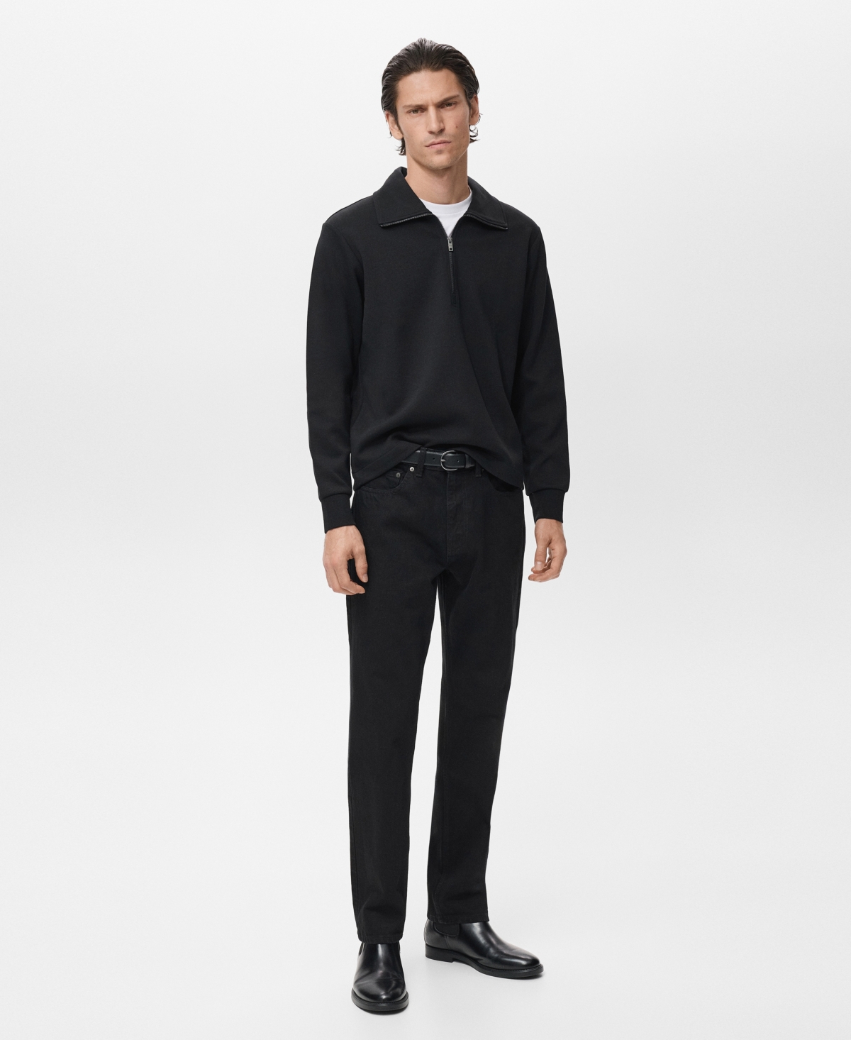 Mango Men's Zipper Neck Cotton Sweatshirt