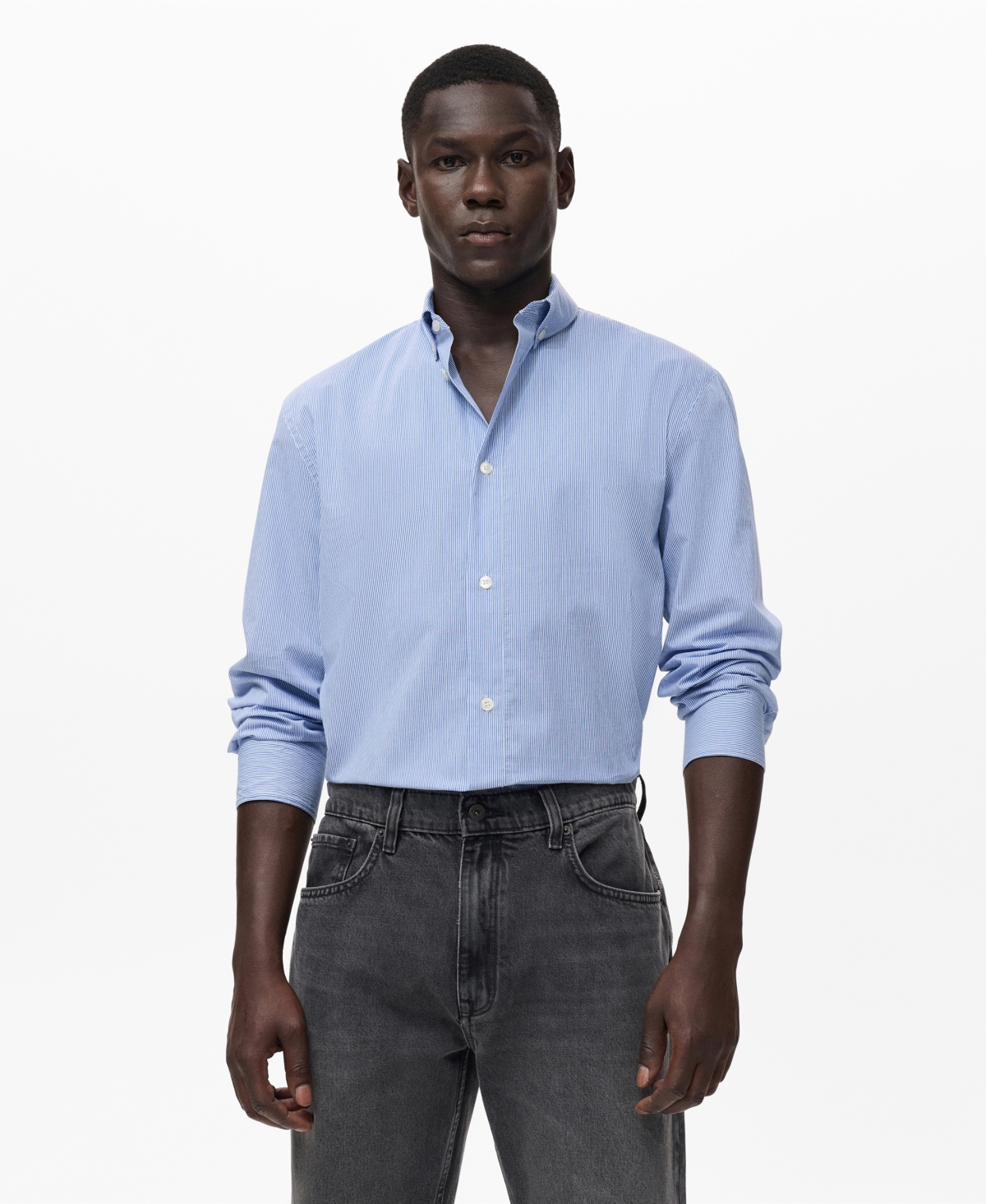 Mango Men's Regular Fit Striped Cotton Shirt