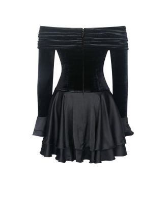 Women Magnolia Black Off-Shoulder Layered Satin Mini Dress