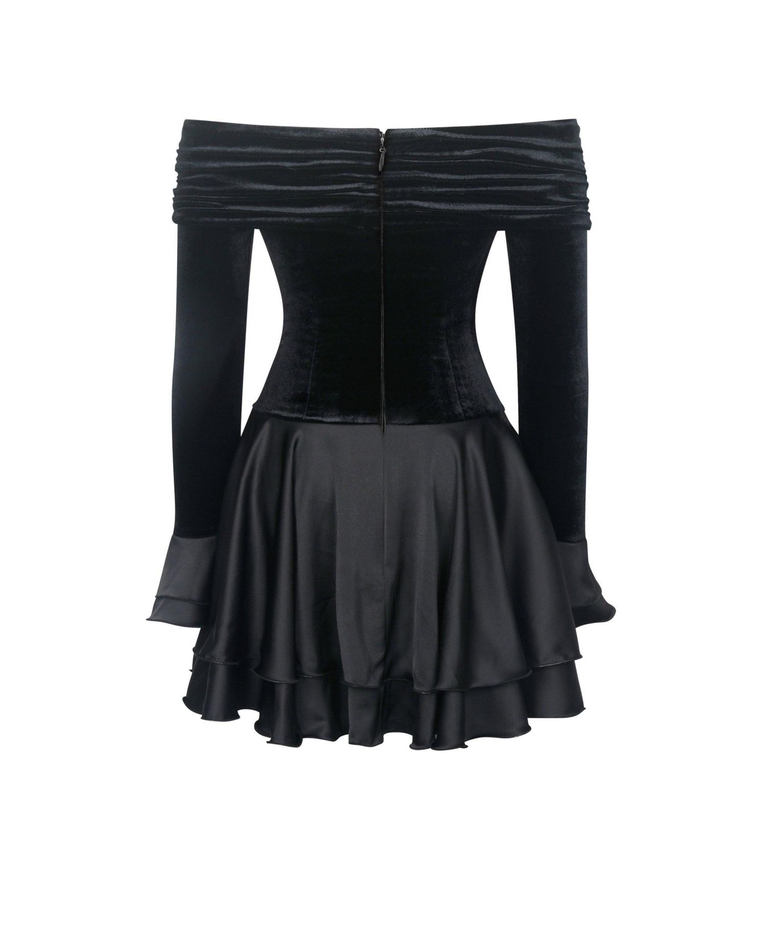 Women Magnolia Black Off-Shoulder Layered Satin Mini Dress