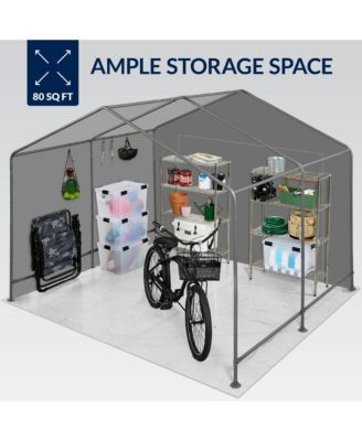 10x8ft Outdoor Fabric Storage Shed, Steel Frame, Dual Zipper Doors, Window