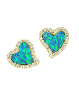Amore Heart Stud Earrings With Lab-Grown Opal in Plated Sterling