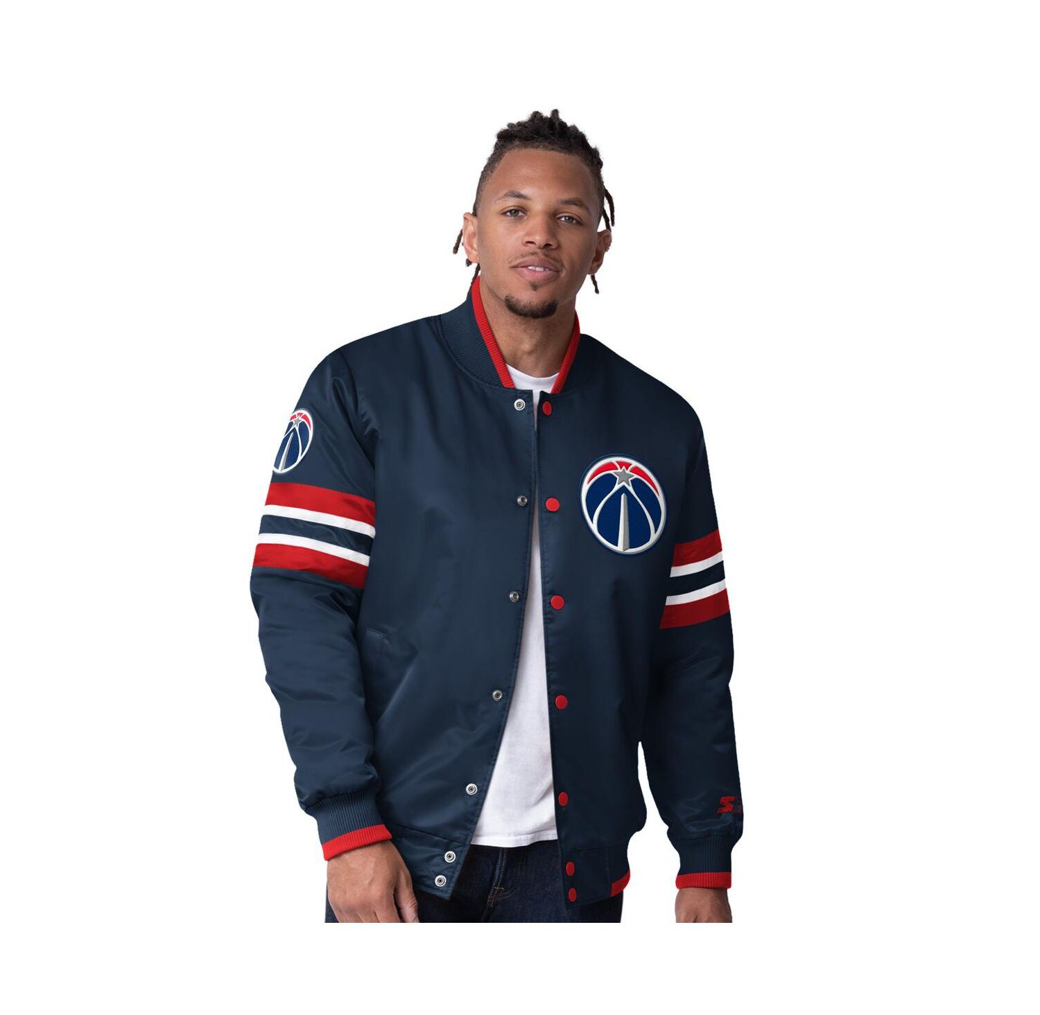 Men's Navy Washington Wizards Scout Varsity Satin Full-Snap Jacket