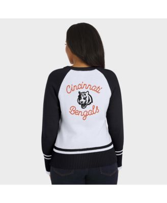 Women's White/Black Cincinnati Bengals Color Block Raglan Sweater