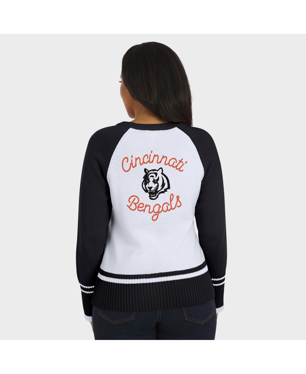 Wear By Erin Andrews Women's White/black Cincinnati Bengals Color Block Raglan Sweater In White