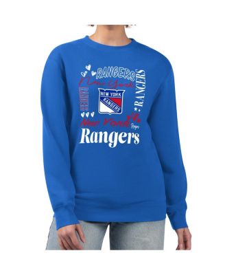 G-III 4Her by Carl Banks - Women's Blue New York Rangers Collage Graphic Fleece Long Sleeve Pullover Sweatshirt