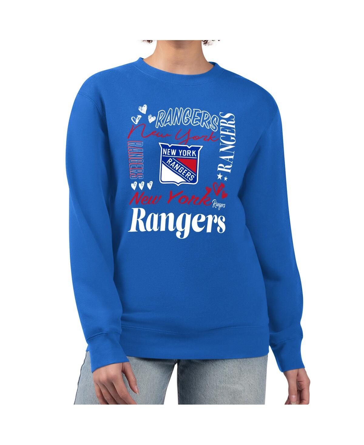 G-iii 4her By Carl Banks Women's Blue New York Rangers Collage Graphic Fleece Long Sleeve Pullover Sweatshirt