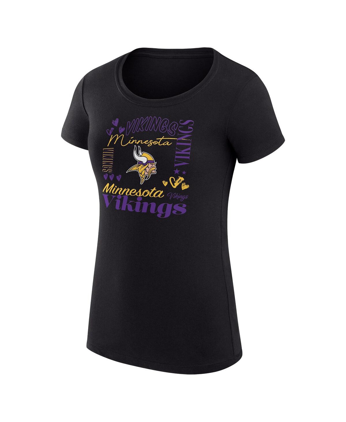 G-iii 4her By Carl Banks Women's Black Minnesota Vikings Super-slim Fit Lightweight Collage Team T-shirt In Black