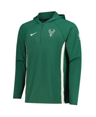 Men's Hunter Green Milwaukee Bucks Authentic On Court Zone Quarter-Zip Dri-FIT Hoodie Jacket